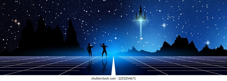 Alien exoplanet, deep space sci-fi vector concept illustration. Web banner, header design template