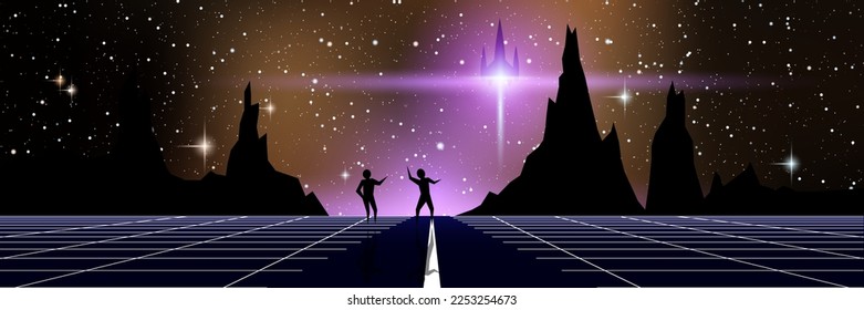 Alien exoplanet, deep space sci-fi vector concept illustration. Web banner, header design template
