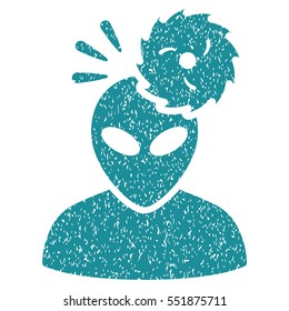 Alien Exploration grainy textured icon for overlay watermark stamps. Flat symbol with scratched texture. Dotted vector soft blue ink rubber seal stamp with grunge design on a white background.