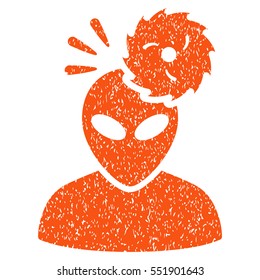 Alien Exploration grainy textured icon for overlay watermark stamps. Flat symbol with unclean texture. Dotted vector orange ink rubber seal stamp with grunge design on a white background.