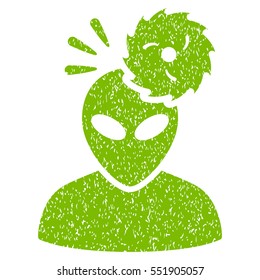 Alien Exploration grainy textured icon for overlay watermark stamps. Flat symbol with unclean texture. Dotted vector eco green ink rubber seal stamp with grunge design on a white background.