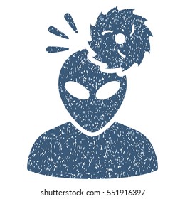 Alien Exploration grainy textured icon for overlay watermark stamps. Flat symbol with dust texture. Dotted vector blue ink rubber seal stamp with grunge design on a white background.