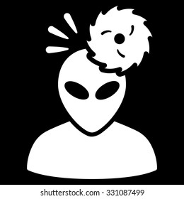 Alien Exploration vector icon. Style is flat white symbol, rounded angles, black background.
