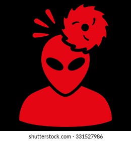 Alien Exploration vector icon. Style is flat red symbol, rounded angles, black background.
