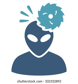 Alien Exploration vector icon. Style is flat bicolor cyan and blue symbol, rounded angles, white background.