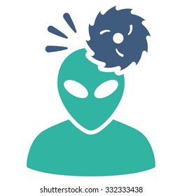 Alien Exploration vector icon. Style is flat bicolor cobalt and cyan symbol, rounded angles, white background.