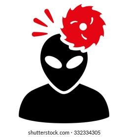 Alien Exploration vector icon. Style is flat bicolor intensive red and black symbol, rounded angles, white background.