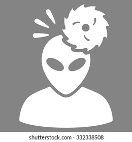Alien Exploration vector icon. Style is flat white symbol, rounded angles, gray background.