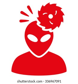 Alien Exploration vector icon. Style is flat red symbol, rounded angles, white background.
