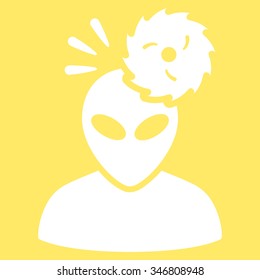 Alien Exploration vector icon. Style is flat white symbol, rounded angles, yellow background.