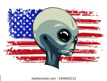 alien extraterrestrial green face with american flag