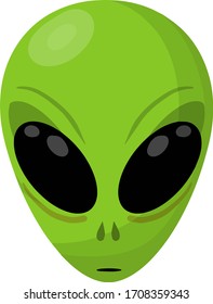 Alien. Extraterrestrial monster with green head and Big eyes. Martian and UFO. Space creature and visitor. Science fiction icon. Cartoon flat illustration