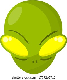 Alien. Extraterrestrial monster with green head and Big eyes. Visitor Martian Space creature from UFO.  Science fiction icon. Cartoon flat illustration