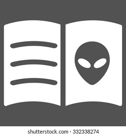 Alien Face Book vector icon. Style is flat white symbol, rounded angles, gray background.