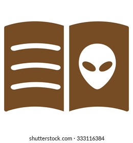 Alien Face Book vector icon. Style is flat brown symbol, rounded angles, white background.