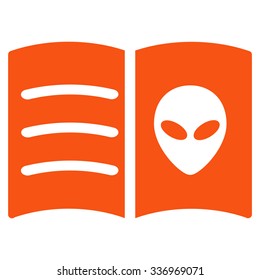 Alien Face Book vector icon. Style is flat orange symbol, rounded angles, white background.