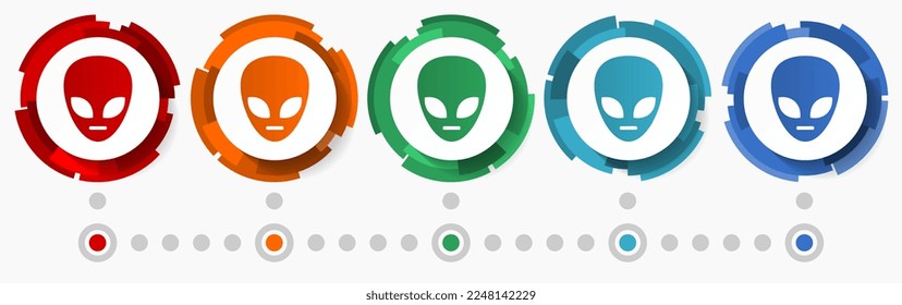 Alien face concept vector icon set, flat design pointers, infographic template