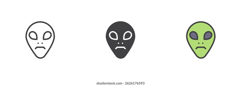 Alien face different style icon set. Line, glyph and filled outline colorful version, outline and filled vector sign. Symbol, logo illustration. Vector graphics