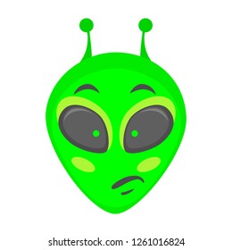 Alien face emoji. Alien green head - Pensive. Humanoid vector illustration