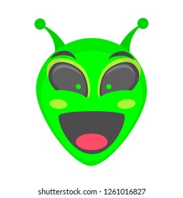 Alien face emoji. Alien green head - LOL. Humanoid vector illustration