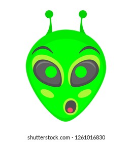 Alien face emoji. Alien green head - OMG. Humanoid vector illustration