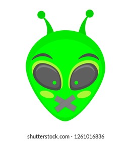 Alien face emoji. Alien green head - Mute. Humanoid vector illustration