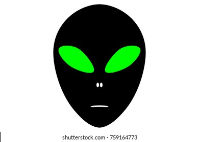 Alien face emoji. Humanoid silhouette avatar with green eyes. Vector.