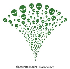 Alien Face fireworks fountain. Vector illustration style is flat iconic symbols. Object fountain organized from random pictographs as alien face fireworks.