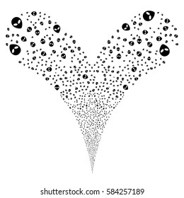 Alien Face fireworks stream. Vector illustration style is flat black iconic symbols on a white background. Object double fountain constructed from random symbols.