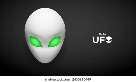 Alien Face with Glowing Green Eyes. Alien Head Icon. Zone Area 51  Extraterrestrial Humanoid Head. Vector Illustration.