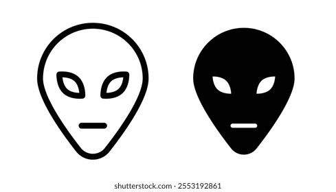 Alien face Icon set in black filled and line.