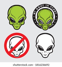 Alien face icon set, humanoid head, vector