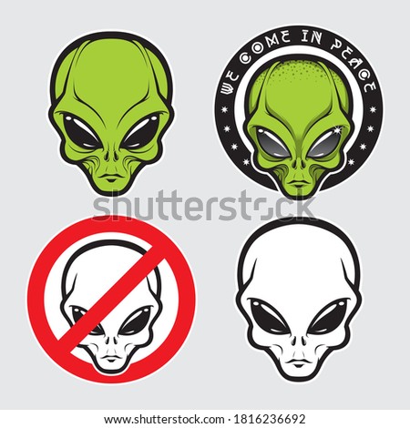 Alien face icon set, humanoid head, vector