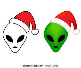 Alien face illustration wearing santa hat specially for christmas  x mas season 