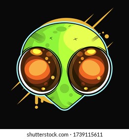 Alien Face With Large Eyes. Extraterrestrial Humanoid Head Vector Illustration.