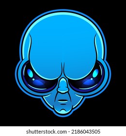 Alien face with large eyes. Extraterrestrial humanoid head vector illustration.