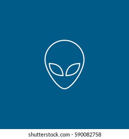Alien Face Line Icon On Blue Background