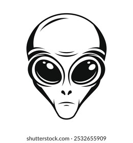 Alien Face Monochrome Icon on White Background. Vector