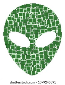 Alien Face mosaic icon of squares and round items in variable sizes. Vector objects are formed into alien face illustration design concept.