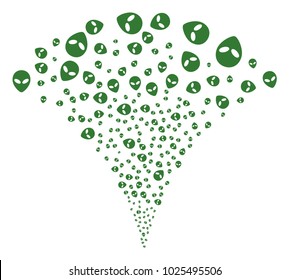 Alien Face stream fountain. Vector illustration style is flat iconic symbols. Object fountain organized from random design elements as alien face fireworks.