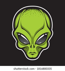 Alien face tee stump, humanoid martian head print, futuristic space invader, paranormal fantasy cartoon emblem vector illustration 