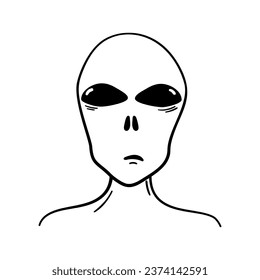 Alien face vector icon in doodle style. Symbol pigskin in simple design. Cartoon object hand drawn isolated on white background.