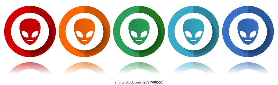 Alien face vector icons, flat icon set for logo design, webdesign and mobile applications, colorful web button collection in eps 10