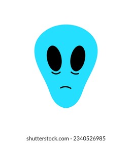 Alien face vector illustration. Sad humanoid blue face. 