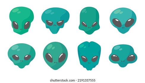 Alien faces. green alien creature with big eyes