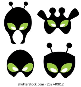 Alien faces illustrations isolated on white background. can be print and use as funny masks for kids