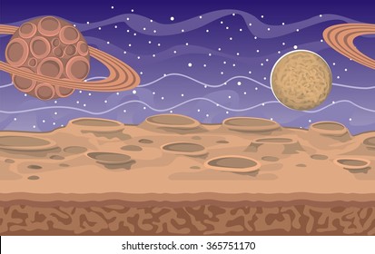 Alien fantastic landscape, seamless space background, separated layers for game design
