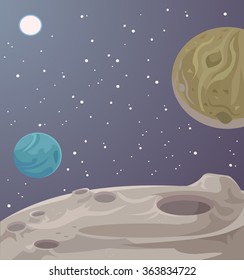 Alien fantastic landscape. Vector cartoon illustration