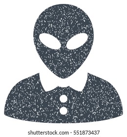 Alien Female grainy textured icon for overlay watermark stamps. Flat symbol with dirty texture. Dotted vector smooth blue ink rubber seal stamp with grunge design on a white background.