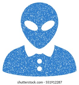 Alien Female grainy textured icon for overlay watermark stamps. Flat symbol with unclean texture. Dotted vector cobalt ink rubber seal stamp with grunge design on a white background.